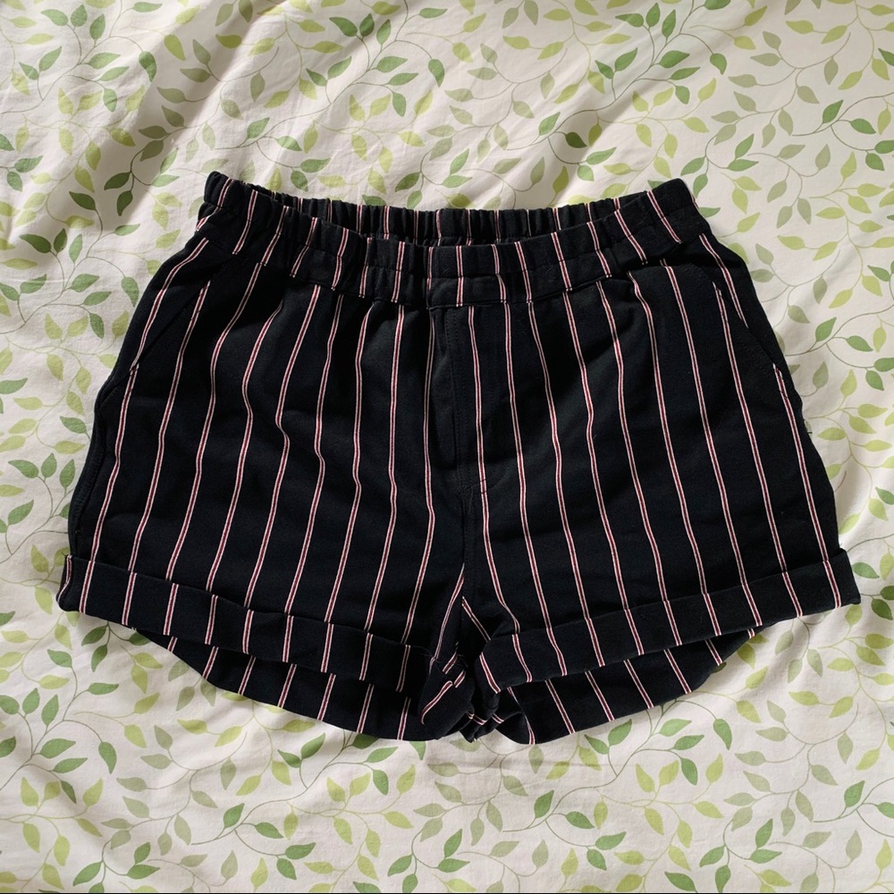 F21 black shorts w/ whites & red stripes